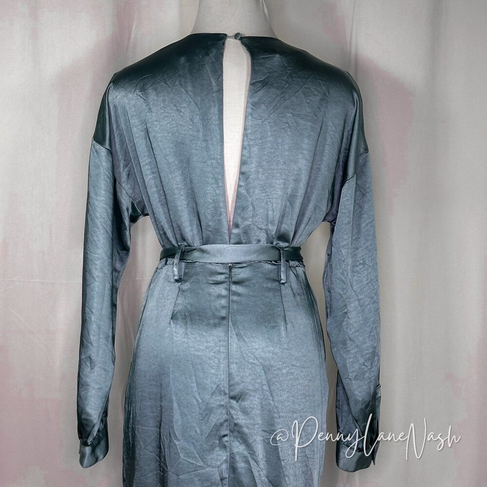 Garota Satin Faux Wrap Midi Dress Blue - Picture 11 of 14